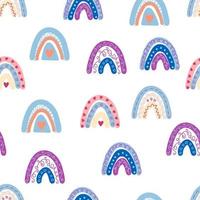 Seamless pattern graceful rainbows in boho colors. Scandinavian baby hand style for newborns. vector