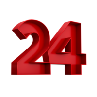 3d illustration of red number 24 or Twenty Four inner shadow png