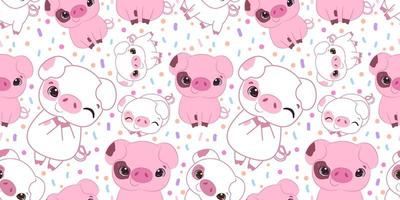 Cute piglet themed seamless pattern vector