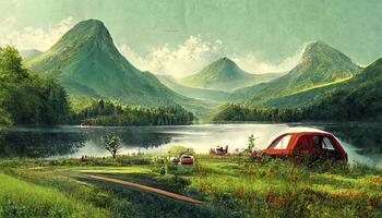 Traveling landing page with illustration. photo
