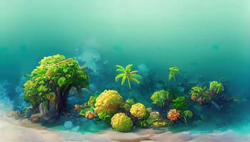 Tropical island within atoll in tropical Ocean and wonderful and beautiful underwater. photo