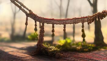 Large outdoor hammock in small pavilion near streams and riverside plants stream environment. photo