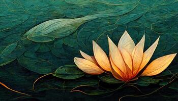 Closeup of a white sacred lotus on a lake under sunlight. photo