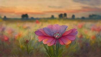Pink cosmos flower blooming in the field. photo