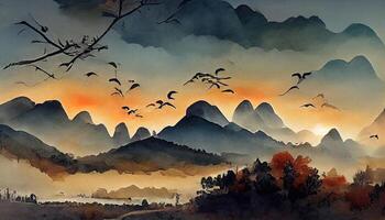 Flat design mountain landscape. photo