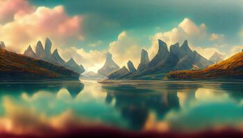 Fantastic landscape wallpaper, Detailed, colored. photo