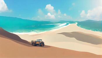 3d illustration of off-road advertisement, tropical beach off-road isolated. photo