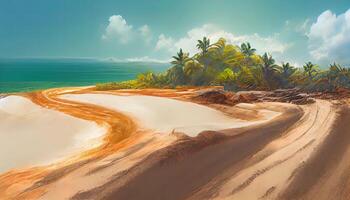 3d illustration of off-road advertisement, tropical beach off-road isolated. photo