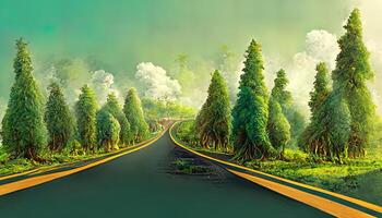 Top view of a road through the green woods in virginia mountains. photo