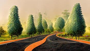 Top view of a road through the green woods in virginia mountains. photo