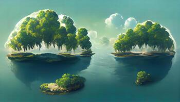 World Conservation, Day environment and Floating islands with trees. photo