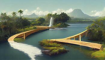 Background scene with little pier by the river. photo