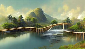 Background scene with little pier by the river. photo