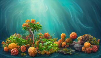 Hot summer. Tropical island painting. 2d illustration, Wide brush digital art. photo