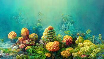 Ocean view. Wide brush painting. Hot summer. Tropical island. Digital art. photo