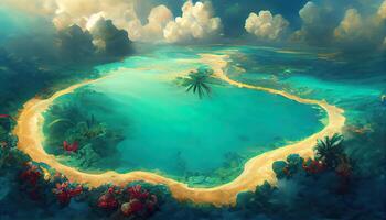 Tropical island within atoll in tropical Ocean and wonderful and beautiful underwater. photo