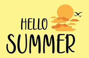 A yellow background with a yellow background with the words hello summer vector design and holiday banner design