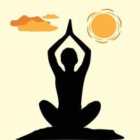 A woman doing yoga with the sun in the background vector design lady doing yoga and banner design for international day