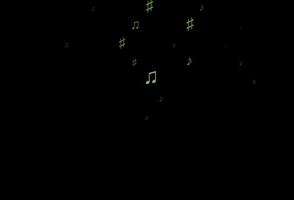 Dark Green vector background with music symbols.