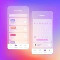 Design of mobile applications with elements of glassmorphism.Transparency.Calendar.Vector image vector