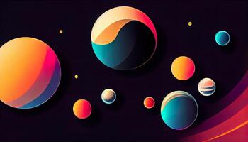 Colorful bright 3d planet with glowing neon rings. photo