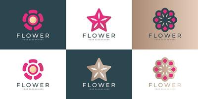 Flower logo icon set vector design. Elegant premium ornament vector logotype symbol