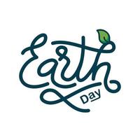Happy Earth Day hand lettering background. Vector illustration with green leaft for greeting card, poster, banner.