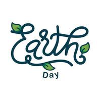 Happy Earth Day hand lettering background. Vector illustration with green leaft for greeting card, poster, banner.