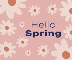 Pink background with white flowers and the words hello spring vector