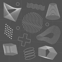 Geometrical Futuristic 3d Shapes. Abstract Wireframe Voluminous Vector Elements Design