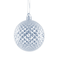 Hanging silver shiny Christmas bauble isolated on transparent background. Stock photo png