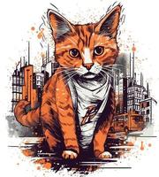 urban city cat animal vector design for print