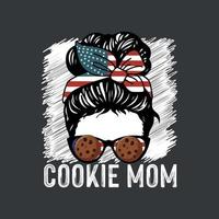 cookie mom messy bun american flag t shirt design vector