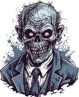 undead skull zombie CEO businessman vector for print