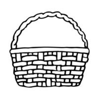 Straw basket in doodle style isolated on white background vector