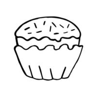 Cupcake with icing and confetti isolated on white background. Cake in doodle style vector