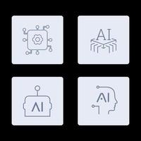 AI Artificial Intelligence icon set inline style, machine learning, smart robotic and cloud computing network digital AI technology internet solving algorithm vector illustration