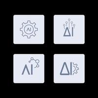 AI Artificial Intelligence icon set inline style, machine learning, smart robotic and cloud computing network digital AI technology internet solving algorithm vector illustration