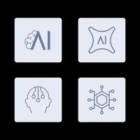 AI Artificial Intelligence icon set inline style, machine learning, smart robotic and cloud computing network digital AI technology internet solving algorithm vector illustration