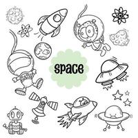 Set of Astronaut and Space Elements Line Art vector