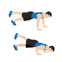 Man doing raised one legged or leg push up. Flat vector