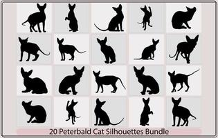 Peterbald Cat, Cat breed face cartoon flat icon design,Peterbald cat SIlhouette ,Peterbald cat silhouette bundle, vector