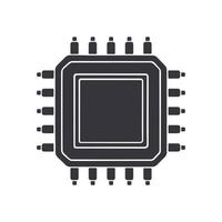 Silhouette of electronic Integrated circuit top view. Vector illustration. Computer microchip or nano processor icon. Artificial intelligence at future technology. Isolated white background