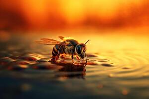 Bee diligently labor over honeycomb, a marvel of natural engineering. photo