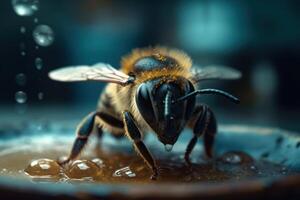 Bees diligently labor over honeycomb, a marvel of natural engineering. photo