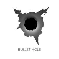 Bullet hole. Damage and cracks on surface from bullet. vector