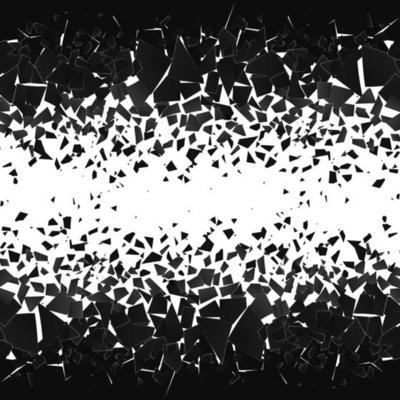 Shatter and destruction halftone effect. Abstract cloud of pieces and fragments after explosion. Vector