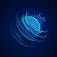 Sci-fi abstract neon sphere. Futuristic digital background. HUD element or cyber globe. Vector