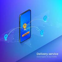 Delivery service or mobile shipping app banner. Navigation and gps in smartphone. Business illustration logistic and delivery. Vector