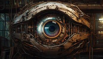 Human eye melds with circuitry, epitomizing technology's reach. photo